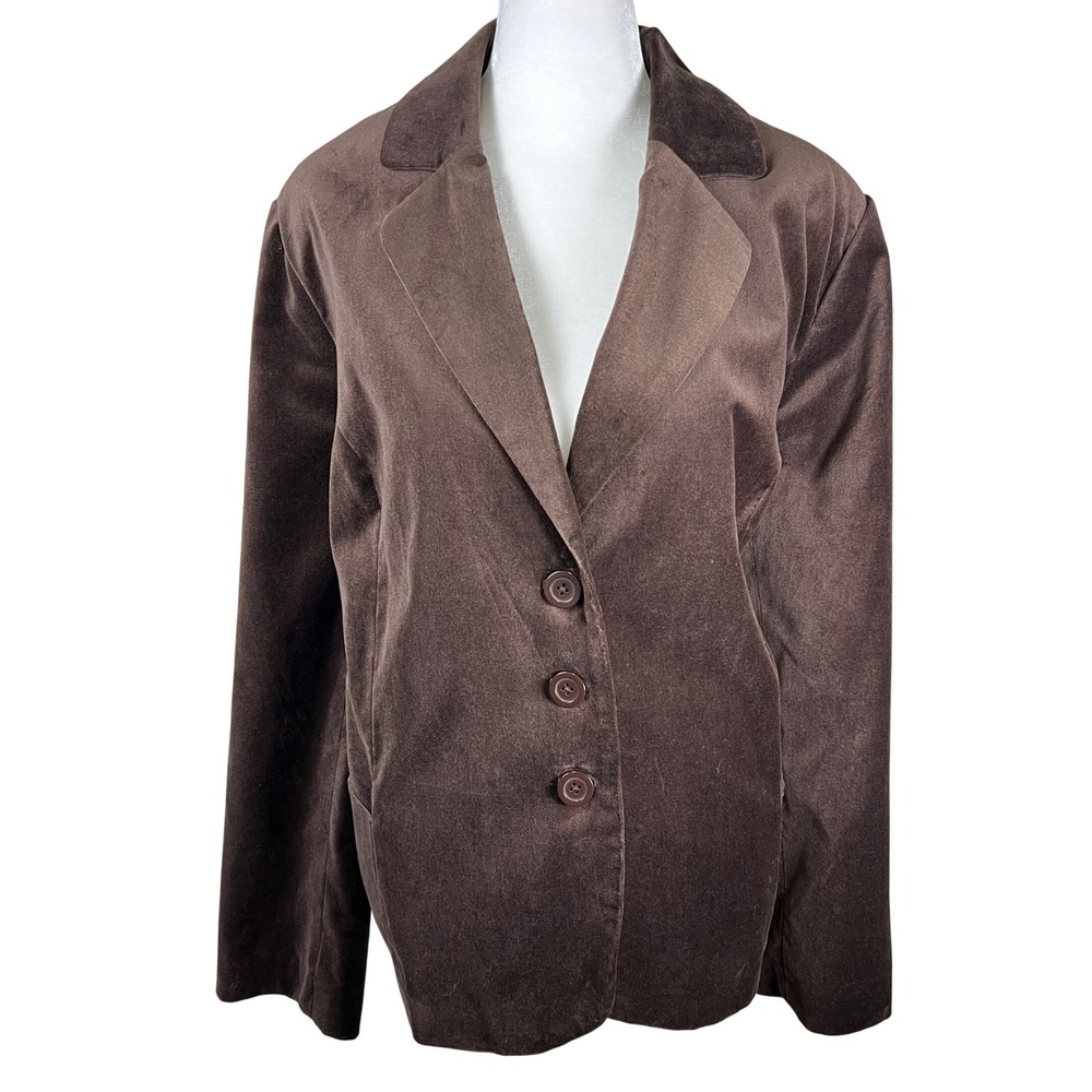 Vtg Studio Works Woman Brown Cotton Velvet Blazer Jacket Button‎ Front Size 22W